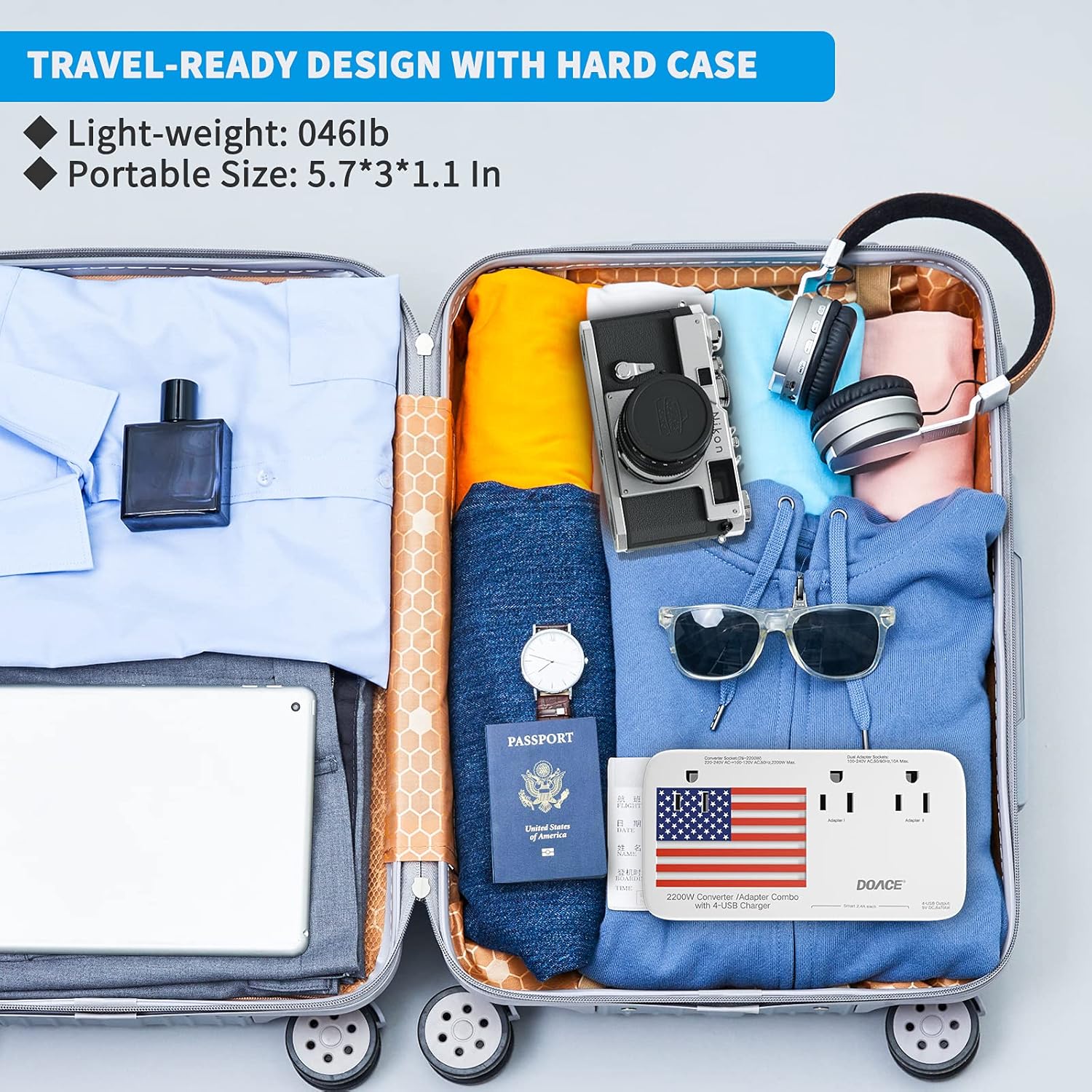 Upgraded 2200W 220V to 110V Converter for European Travel, Voltage Converter US to Europe for Hair Dryer Straightener Curling Iron, 2300W Power Adapter with USB for Laptop Tablet Camera Cell Phone